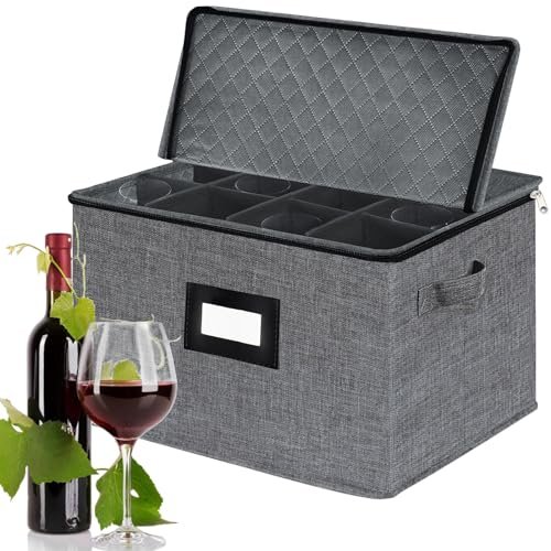 Soporte para Copas de Vino - Caja de Almacenamiento para 12 Copas de Burdeos, Champán, Cócteles (Gris)