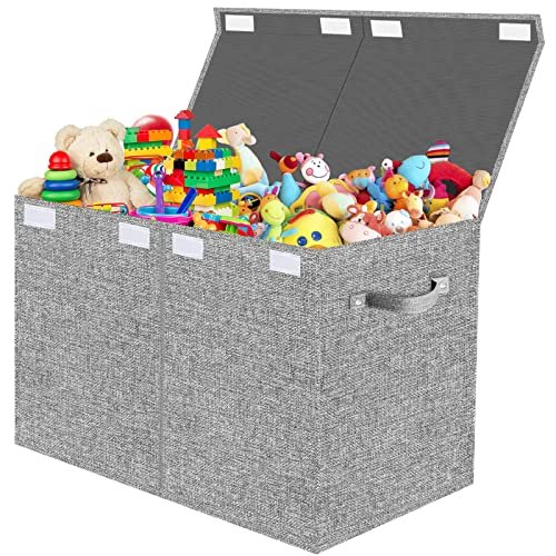 Cofre de Juguetes Plegable VERONLY con Tapa, 83L para Almacenamiento Infantil (Gris Claro)
