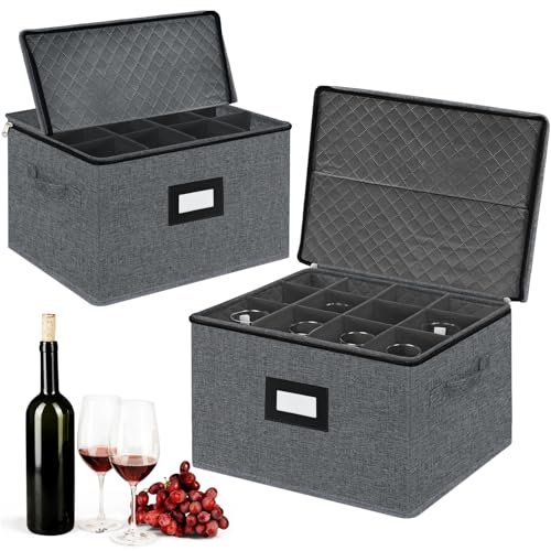 Soporte de Cristal para Vino - Caja de Almacenamiento para 24 Copas de Burdeos, Champán, Cócteles (Gris)