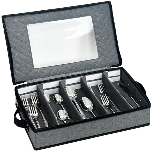 VERONLY Organizador de Cubiertos para Cajón con Tapa, Caja de Almacenamiento Ajustable para Cocina, Gris