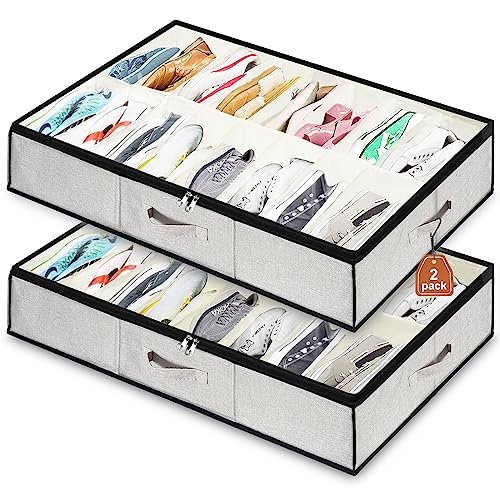 Caja de Almacenamiento para Zapatos VERONLY, Juego de 2 Plegable para Debajo de la Cama, Transparente con Asas, 2 x 16 Pares, Blanco Gris