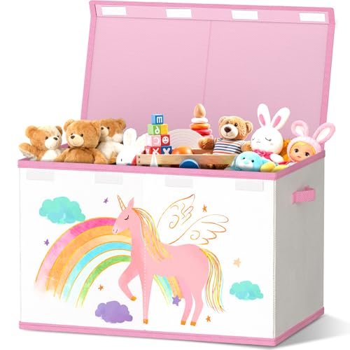 Caja de almacenamiento para juguetes VERONLY con tapa - 83 l - Plegable - Beige y rosa